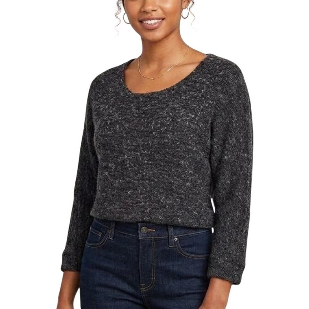 TRESICS Wool Blend Boucle Knit Dolman Sleeve Sweater in Charcoal Gray SZ M